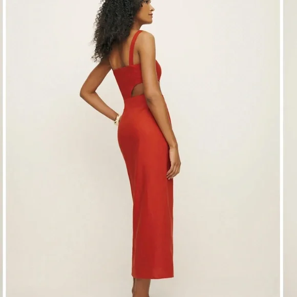 NWT Reformation Satori Linen Dress in Blood Orange -  threedaughtersproperties.com